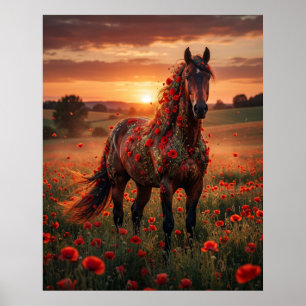 Poster Couchant de cheval coquelicot