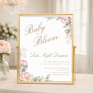 Poster Couche-culotte de nuit pour Baby Shower Fille Rose