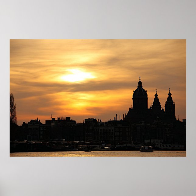 Poster Coucher de soleil à Amsterdam (Devant)
