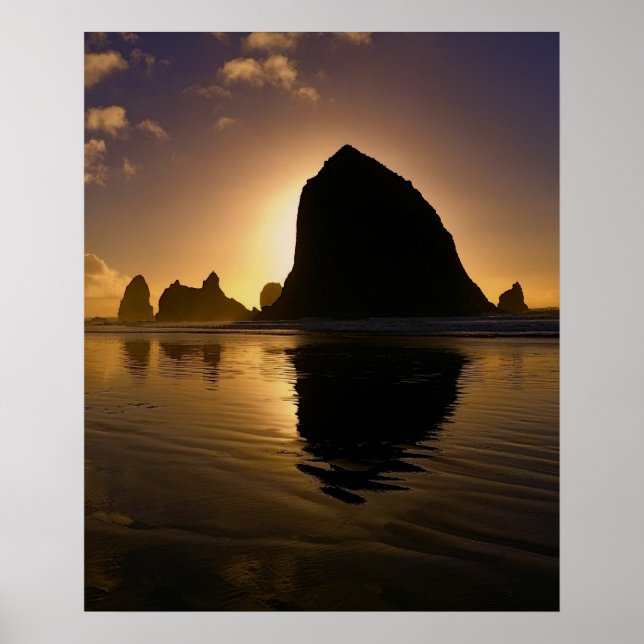 POSTER COUCHER DE SOLEIL À HAYSTACK ROCK - CANNON BEACH O (Devant)