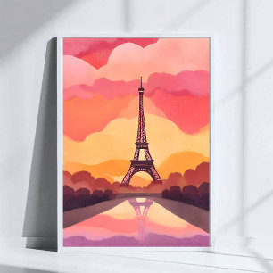 Poster Coucher de soleil à Paris Tour Eiffel France Aqu