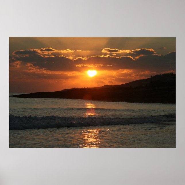 Poster Coucher de soleil à Praia Da Luz Beach, Algarve, P (Devant)