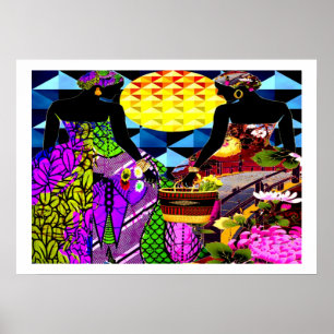 Poster Coucher De Soleil Africain Dans Le Jardin Des Fleu