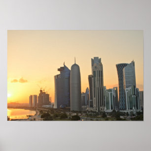 Poster Coucher de soleil au-dessus de l'horizon de Doha, 