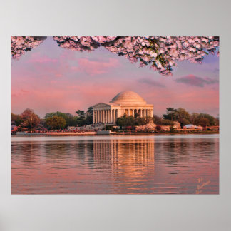 Poster Coucher de soleil au mémorial Jeferson avec des fl
