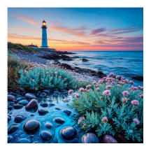 Coucher de soleil avec Fleurs vibrantes et Pierres