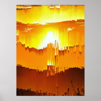 Poster Coucher de soleil avec un bug numérique à l'horizo