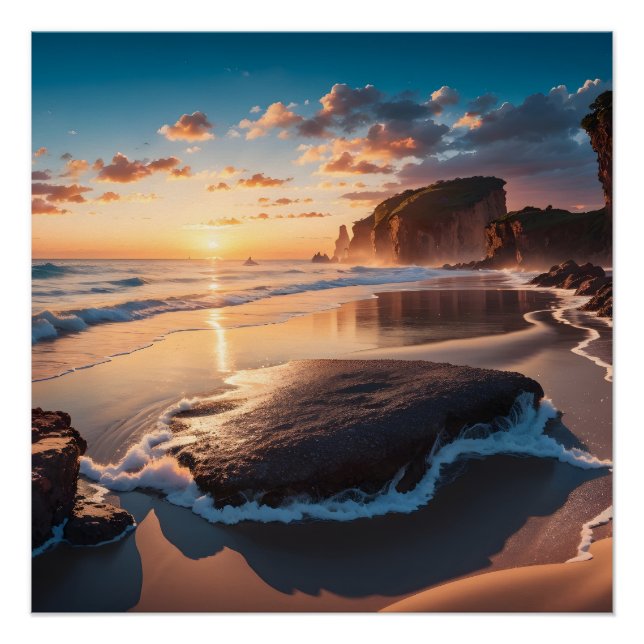 Poster Coucher De Soleil Beau Paysage Plage (Devant)