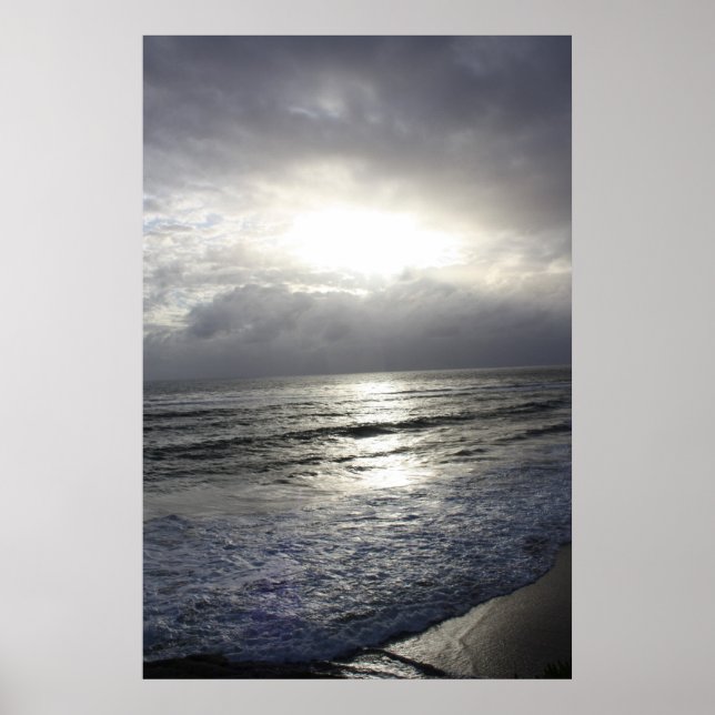 Poster Coucher de soleil bleu argenté (Devant)