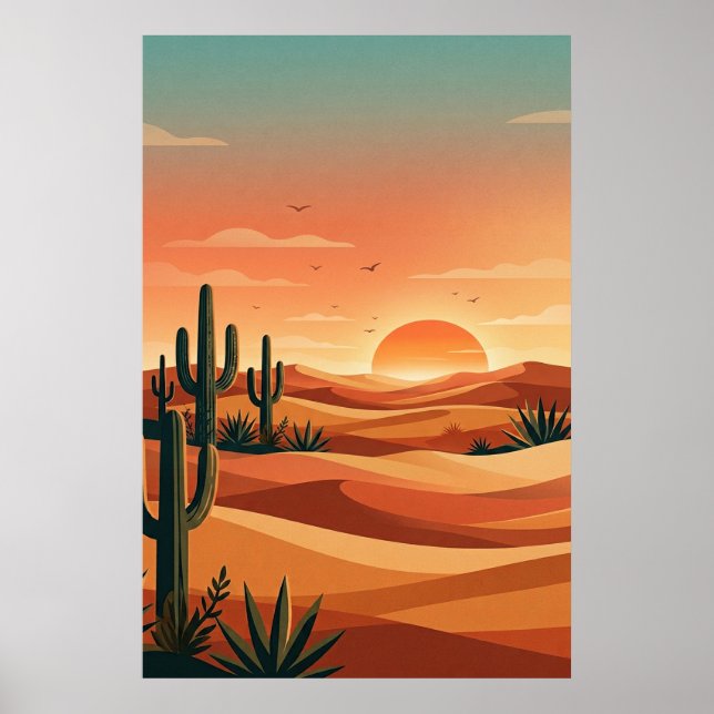 Poster Coucher de soleil bohème dans le désert avec des d (Devant)