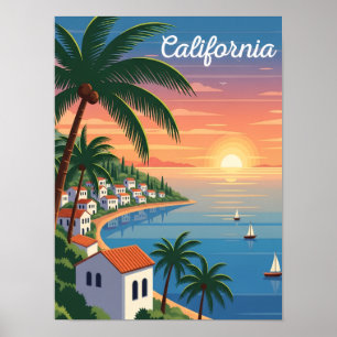 Poster Coucher de soleil californien Voyage vintage Plage