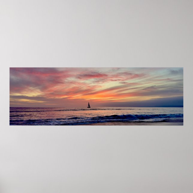 Poster Coucher de soleil coloré et voilier - Venice Beach (Devant)