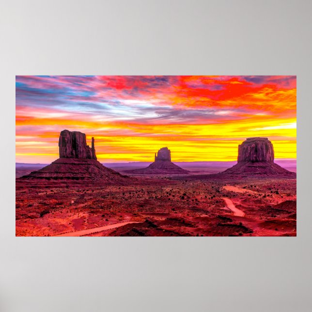 Poster Coucher de soleil coloré Monument Valley Utah, (Devant)