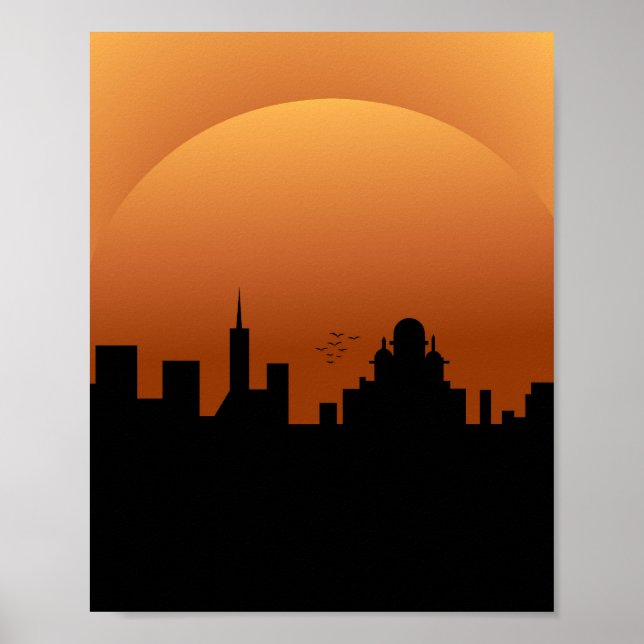 Poster coucher de soleil dans la ville (Devant)