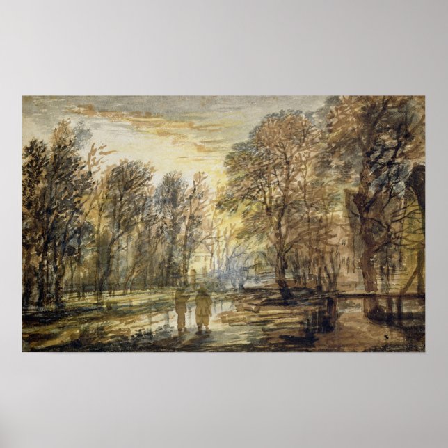 Poster Coucher de soleil dans le bois (Devant)
