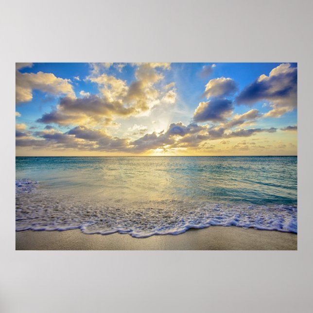 Poster Coucher de soleil d'Aruba au-dessus de la mer mobi (Devant)
