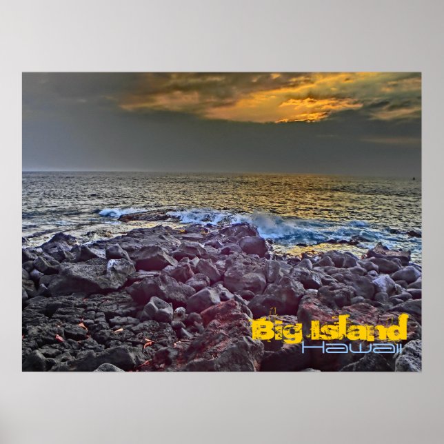 Poster Coucher de soleil de Big Island Hawaii sur l'affic (Devant)