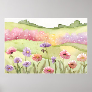 Poster Coucher de soleil de Carlsbad Flower Peinture aqua