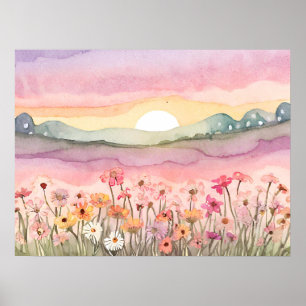 Poster Coucher de soleil de Carlsbad Flower Peinture aqua