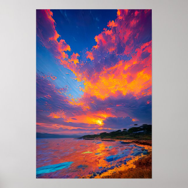 Poster Coucher de soleil de Crimson Réflexion sur le lac (Devant)