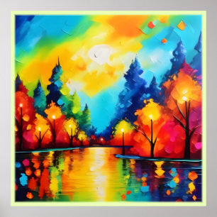 Poster Coucher de soleil de forêt enchanté