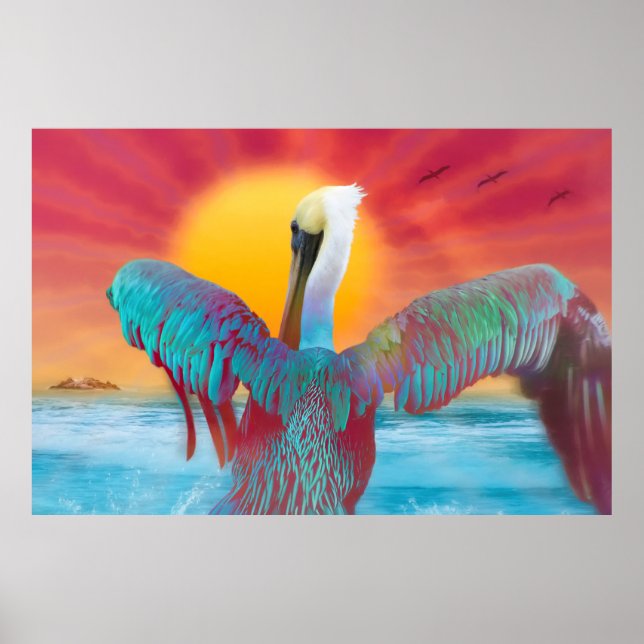 Poster COUCHER DE SOLEIL DE L'ÎLE Pélicane Brown (Devant)