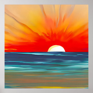 Poster Coucher de soleil de l'océan en orange et bleu