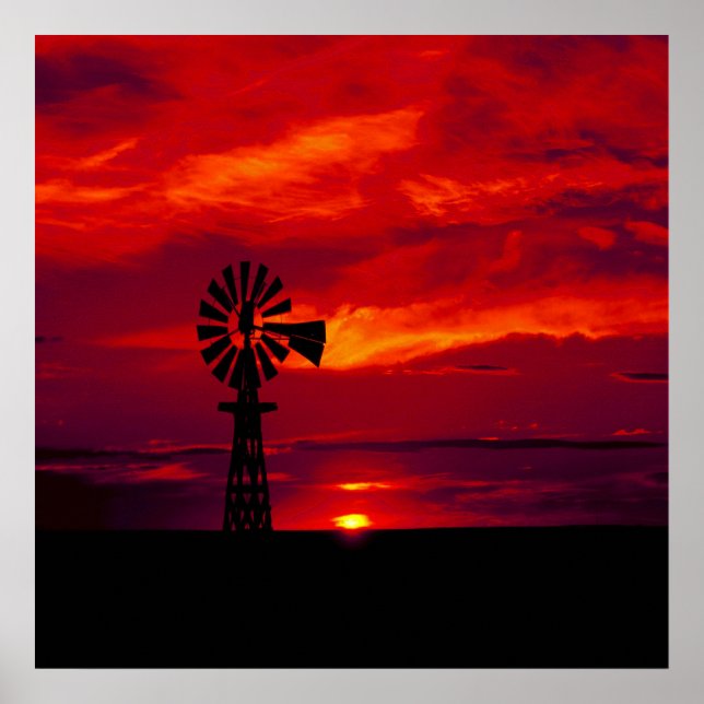 Poster Coucher de soleil de moulin (Devant)