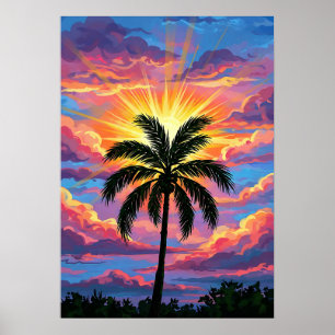 Poster Coucher de soleil de palmier chromatique