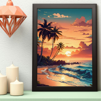Poster Coucher de soleil de plage tropical