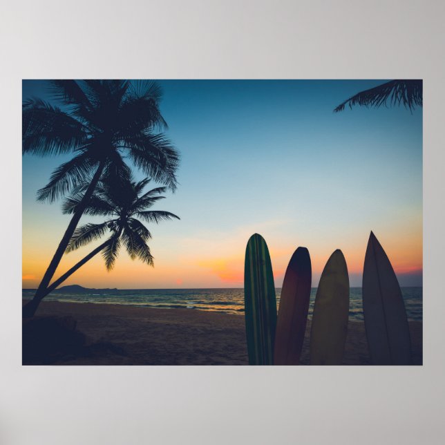 Poster Coucher de soleil de surf du paradis tropical (Devant)