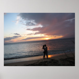 Poster Coucher de soleil d'Hawaii et deux lunes de miel