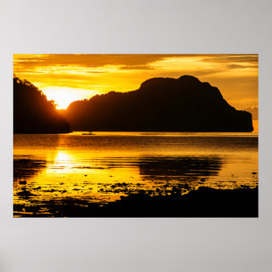Poster Coucher de soleil doré sur la baie