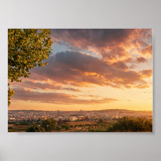 Poster Coucher de soleil doré sur la vue panoramique de l