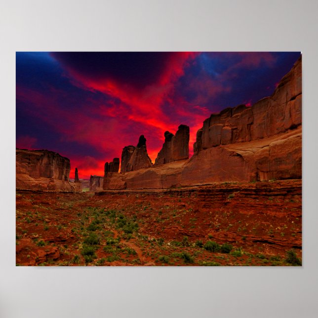 Poster Coucher de soleil du crépuscule du désert (Devant)