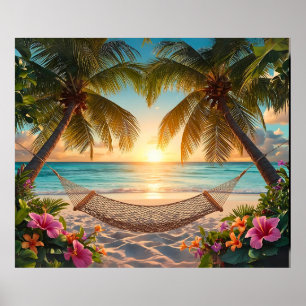 Poster Coucher de soleil du Paradis tropical - Vue sur la
