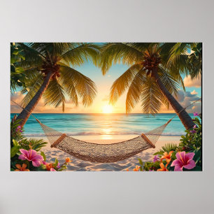 Poster Coucher de soleil du Paradis tropical - Vue sur la