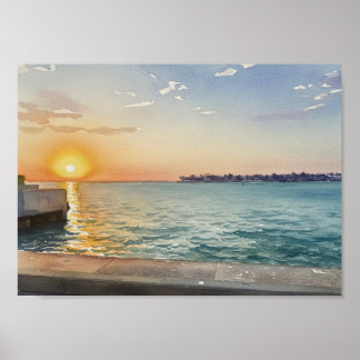Poster Coucher de soleil du port