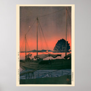 Poster Coucher de soleil du port par Kawase Hasui
