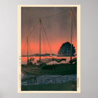 Poster Coucher de soleil du port par Kawase Hasui
