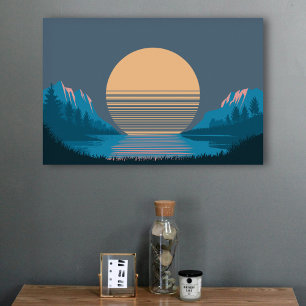 Poster Coucher de soleil entre les montagnes et le lac