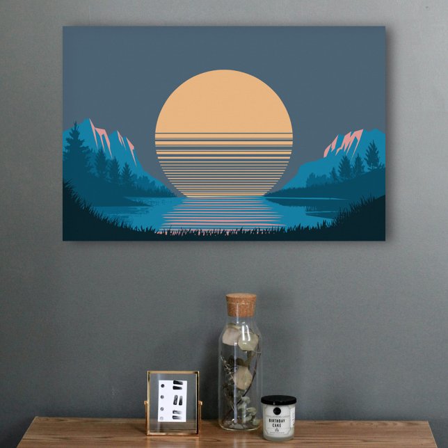 Poster Coucher de soleil entre les montagnes et le lac (Sunset between Mountains and Lake Poster)