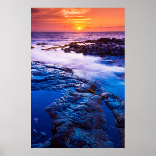 Poster Coucher de soleil et bassin de marée à Hawaï