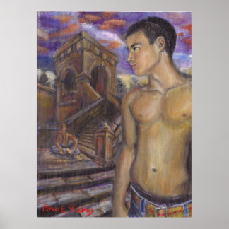 Poster Coucher de soleil et escaliers