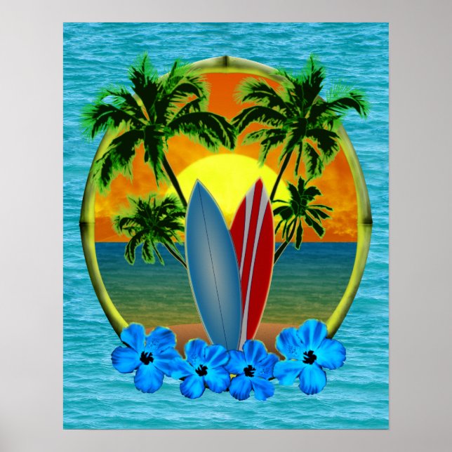 Poster Coucher De Soleil Et Planches De Surf (Devant)