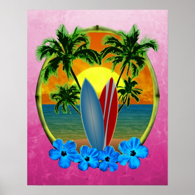 Poster Coucher De Soleil Et Planches De Surf (Devant)