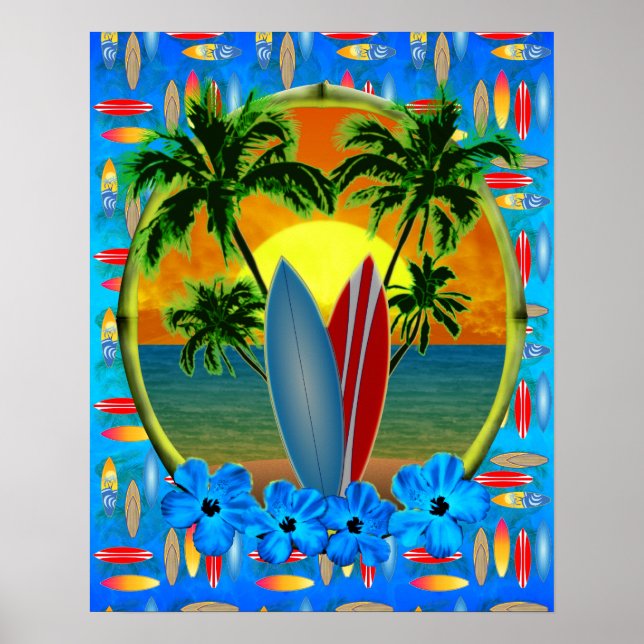 Poster Coucher De Soleil Et Planches De Surf (Devant)