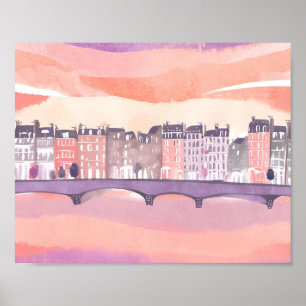 Poster Coucher de soleil européen   Aquarelle