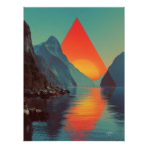 Coucher de soleil géométrique sur un fjord