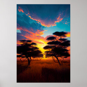 Poster Coucher de soleil hypnotisant dans la savane afric